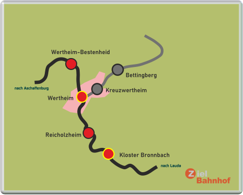 Wertheim Bettingberg Kreuzwertheim Reicholzheim Wertheim-Bestenheid Kloster Bronnbach nach Aschaffenburg nach Lauda
