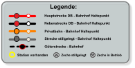 Legende: Hauptstrecke DB - Bahnhof Haltepunkt Nebenstrecke DB - Bahnhof Haltepunkt Privatbahn - Bahnhof Haltepunkt Zeche stillgelegt Zeche in Betrieb Strecke stillgelegt - Bahnhof Haltepunkt  Station vorhanden Güterstrecke - Bahnhof
