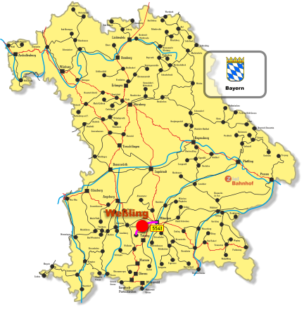 Wurzbach Lichtenfels Bamberg Erlangen Ingolstadt Tutzing Oberau Aschaffenburg Treuchtlingen Mittenwald Donauwörth Wüzburg Nürnberg Regensburg Plattling Passau Augsburg Murnau Günzburg München Melrichstadt Fludungen Ebenhausen Bad Kissingen Schweinfurt Kitzingen Gemünden Kahl Schönkrippen Miltenberg Ebern Coburg Bad Rodach Sonneberg Behringersmühle Ebermannstadt Forchheim Strullendorf Schlüsselfeld Fürth Markt Erlbach Cadolzburg Neustadt (Aisch) Steinach Rothenburg a.d.T. Ansbach Dombühl Windsbach Wickelsgreuth Pleinfeld Gunzenhausen Maxhütte-Haidhof Burglengenfeld Schwandorf Cham Waldmünchen Furth im Wald Grenze Lahm Weiden Neunkirchen Siegelsdorf Kirchenlaibach Schnabelwaid Bayreuth Weidenberg Neuenmarkt Wirsberg Münchberg Helmbrechts Hof Bad Steben Selb Stadt Schirnding Marktredwitz Neukirchen Simmelsdorf- Hüttenbach Hergatz Lindau Neu-Ulm Memmingen Mindelheim Buchloe Türkheim Bad Wörishofen Biessenhofen Füssen Kempten Garmisch- Partenkirchen Griesen  Grenze Pfronten Grenze Oberstdorf Immenstadt Oberammergau Weilheim Schöngau Landsberg Kaufering Bobingen Markt Wald Gessertshausen Mering Geltendorf Nördlingen Obertraubling Radldorf Neufahrn Eggmühl Langquaid Neuhausen Landshut Herrsching Wolfratshausen Dachau Altomünster München Flughafen Erding Markt Schwaben Grafing Wasserburg Neufahrn Mühldorf Neumarkt- St. Veit Rosenheim Deisenhofen Holzkirchen Kreuzstraße Lenggries Kochel Tegernsee Bayrischzell Traunstein Freyung Grafenau Zwiesel Bayrisch Eisenstein Bodenmais Viechtach Gotteszell Tüßling Burghausen Garching Obing Bad Endorf Waging Ruhpolding Freilassing Kufstein Grenze Mittenwald Grenze Hochstadt- Marktzeuln 5541 Bayern Weßling